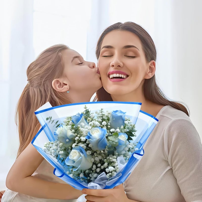 DEWJDFSC 20 Sheets Flower Wrapping Paper,Waterproof Floral Korean Bouquet Wrapping Paper, Florist Supplies, Suitable for Flowers Gift Packaging（Blue-4） - Image 4